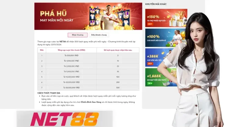 Tham gia ngay để nhận 500 lượt quay miễn phí và săn thưởng tại Net88.